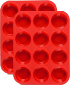 JEWOSTER 12 Cups Silicone Muffin Pan 2 Pack - Cupcake Pan Nonstick Silicone Molds Great for Making Muffin Cakes,Bread, Tart - BPA Free Baking Accessory