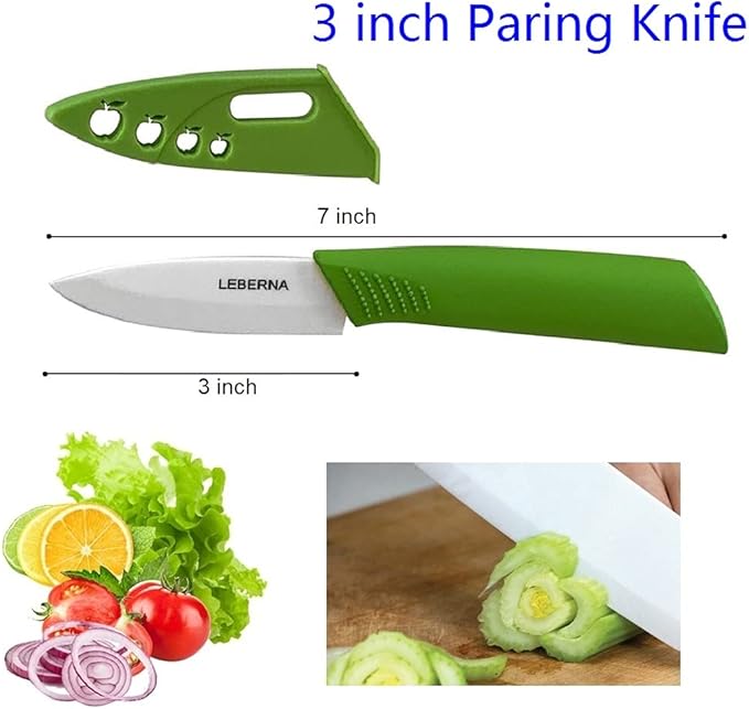 Ceramic Knife Set Knives Set for Kitchen Ceramic Kitchen Knives Colored w Sheath 6" Bread Knife 6" Chef Knife 5" Utility Knife 4" Fruit Knife 3" Paring Knife 1 Peeler Colorful Rust Free Proof
