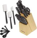Farberware 22-Piece Never Needs Sharpening Triple Rivet High-Carbon Stainless Steel Knife Block and Kitchen Tool Set, Black, Durable ANDPrecision Cutlery