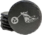 Ride The Fire: Flaming Chopper Motorcycle Coasters - Round Slate - Set of 4