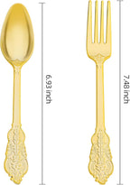 N9R 200PCS Gold Spoons and Forks Set, Heavy Duty Gold Plastic Silverware Set Fancy Disposable Utensils for Parties, Elegant Cutlery Sets for Wedding, Birthday(100 Forks & 100 Spoons)
