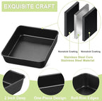 E-far 9 Inch Square Cake Pan Set of 2, Nonstick 9x9 Baking Pan with Stainless Steel Core, Black Metal Bakeware for Brownies Lasagna Cakes, Non-toxic & Easy Clean, 2 Inch Deep
