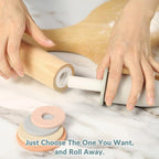 Geesta Adjustable Wood Rolling Pin with 5 Thickness Rings, Precise Dough Roller Handle Press Design with Measurement Guide for Fondant, Pizza, Pie Crust, Cookie, Pastry Baking Decorating Accessories