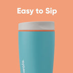 Owala SmoothSip Slider Insulated Stainless Steel Coffee Tumbler, Reusable Iced Coffee Cup, Hot Coffee Travel Mug, BPA Free 12 oz, Grey/Blue (Beachy Breeze)