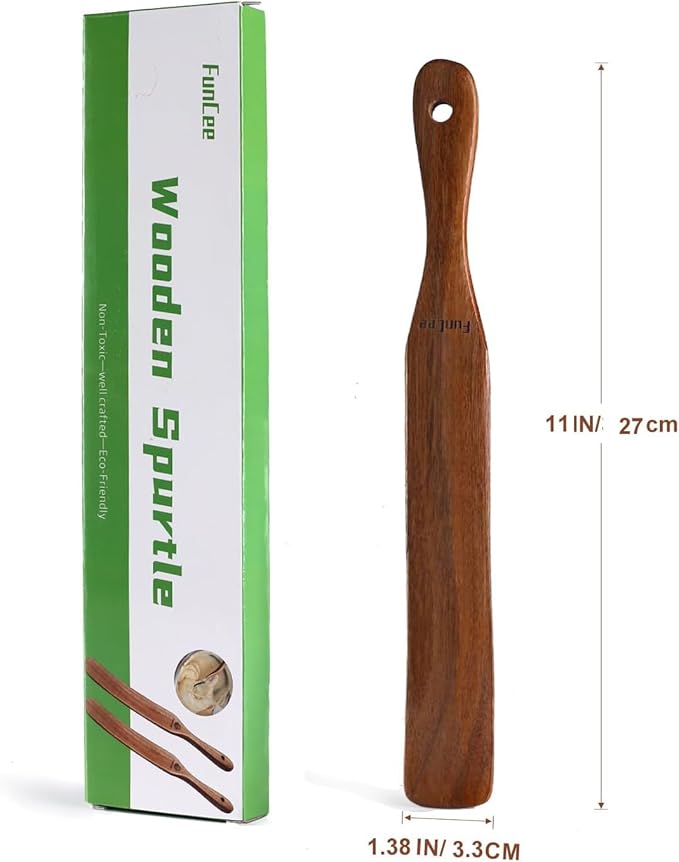 2 Pack Wooden Spurtle for Sourdough Starter, Mixing, Reaching Bottom of Jar, Dough Whisk, Long Handle Jar Spatula, Spurtles Kitchen Tools Teak Wood Kitchen Utensils kit for Baking, Cooking