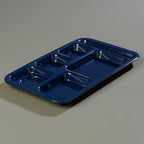 Carlisle FoodService Products Plastic Meal Tray Righ-Handed Heavyweight Lunch Tray with 6-Compartments for Schools, Cafeterias, and Dining Halls, Melamine, 15 x 9 Inches, Dark Blue, (Pack of 12)