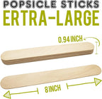WISYOK 8 inch Popsicle Sticks, 500 Pcs Jumbo Wood Craft Sticks, Fan Handles, Large Popsicle Sticks for Crafts, Wedding Programs, Great for DIY Creative Designs