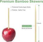 Bamboo Candy Apple Skewer Sticks Semi Pointed, 5mm 5.5inch Cotton Rock Candy Caramel Lollipop Sticks, Natural Wooden BBQ Barbecue Skewer for Corn Dog 50 PCS