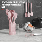 Silicone Cooking Utensils Set - 446°F Heat Resistant Kitchen Utensils,Turner Tongs,Spatula,Spoon,Brush,Whisk,Kitchen Utensil Gadgets Tools Set for Nonstick Cookware,Dishwasher Safe BPA Free(Pink)