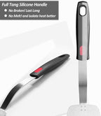 Stainless Steel Flexible Spatula Turner, VOVOLY Thin Metal Slotted Spatula for Cast Iron Skillet, Thin Blade and Heat Resistant Silicone Handle, Great for Egg, Cookie, Meat, Crep, Medium