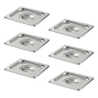 Hotel Pan Lids 6 Pack– Fits 1/6 Size Stainless Steel Steam Table Pans, Anti-Jam Food Pan Cover for Catering, Buffet Use, Kitchen Prep