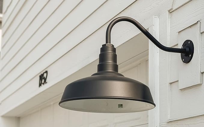 Steel Lighting Co. Gardena Barn Light | Outdoor Wall Mounted | 16" Dome | 23" Gooseneck | Farmhouse Light Made in America | Galvanized Exterior/Galvanized Interior