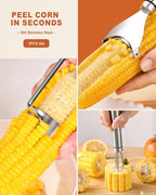 3PCS Corn Peeler Set – Stainless Steel Corn Stripper Tool with Cutter, Planer & Holder – Quickly Remove Kernels from Corn on the Cob – Dishwasher Safe, Easy Grip Handle, for Home & BBQ