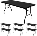 6 Pack Stretch Fabric Table Top Cap Cover, fits 8' Tables, Spandex Table Covers Washable Elastic Universal Rectangle Tablecloth Protector for Indoor Outdoor Party Picnic Wedding, Black, 30" W x 96" L