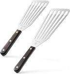 2 Pack Fish Spatula Stainless Steel，Flexible Metal Spatula Perfect for Flipping Eggs, Burgers and Baking, Durable Lightweight Kitchen Slotted Turner for Cooking & BBQ [Wooden Handle]