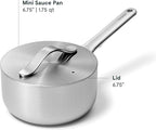 Caraway Stainless Steel Sauce Pan (1.75 Qt) - 5-Ply Stainless Steel - Oven Safe & Stovetop Agnostic - Non Toxic, PTFE & PFOA Free