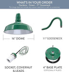 Steel Lighting Co. Gardena Barn Light | Outdoor Wall Mounted | 16" Dome | 11" Gooseneck | Farmhouse Light Made in America | Green Exterior/White Interior