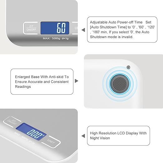 Digital Shipping Scale,Stainless Steel Panel, Accurate 5kg/1g Portable Postal Scale for Packages, Small Business,Kitchen, Food, Handmade, Liquids, and Boutique (Silver)