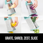 GORILLA GRIP 4-Sided 100% BPA-Free Cheese Grater With Container, Stainless Steel XL Box Graters, Parmesan Shredder, Grate Cheeses, Shred Veggies, Slip Resistant Handle, Dishwasher Safe Zester, Mint