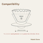 Palatti Dune Porcelain Pour Over Coffee Dripper, Ceramic Pour Over Coffee Maker, Adapt to 185 or 155 Flat Bottom Basket Filters, Medium Flow Rate, Interchangeable Wall and Base, 1-4 cups