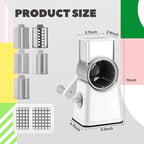 6-in-1 Rotary Cheese Grater with 12 Blades Hand Crank Food Grater Vegetable Slicer with Suction Base, 360° Rotating Handle and Safety Push Cup Multi Blade Shredder Chopper to Dice for Kitchen