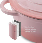 Enameled Cast Iron Dutch Oven Pot with Lid Heavy-Duty Cookware for Bread Baking, Braising, Stews, Roasting,5.5QT，pink