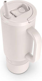 Ello Port 30oz Tumbler with Carry Loop & Integrated Handle | Vacuum Insulated Stainless Steel Reusable Water Bottle Travel Mug | Leak Proof Lid | Flexible Straw | BPA-Free | Dishwasher Safe | Cream