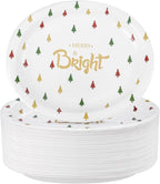 WDF 100 Pack Christmas Paper Plates - 10" x 12"Disposable Christmas Plates Disposable with Christmas Trees-Large Oval Paper Plates Heavy Duty- Party Plates for Christmas