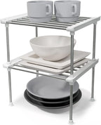 carrotez Cabinet Organizer Shelf, Set of 2 Stackable Kitchen Counter Shelves, Kitchen Cabinet Organizers and Storage, Pantry Storage Shelf Organizer, 9.8 x 7.8 x 6.1 - White