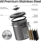 Veken Coffee Canister, Airtight Stainless Steel Kitchen Food Storage Container with Date Tracker and Scoop for Beans, Grounds, Tea, Flour, Cereal, Sugar, 16OZ, Gray