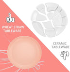 LIYH 48 Pcs Pink Wheat Straw Dinnerware Set, Plastic Plates and Bowls Dinnerware Set, Camping Dish Set for 12, Dishwasher Safe,Unbreakable Plates Reusable,Dish Sets Tableware
