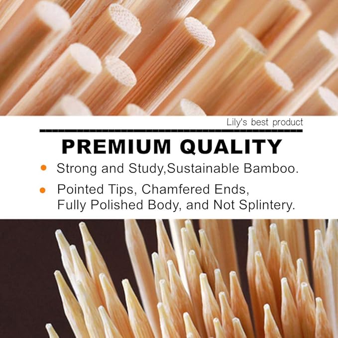 6" Natural Bamboo Skewers for BBQ，Appetiser，Fruit，Cocktail，Kabob，Chocolate Fountain，Grilling，Barbecue，Kitchen，Crafting and Party. Φ=4mm, More Size Choices 8"/10"/12"/14"/16"/17.5"/30"/36"(200 PCS)