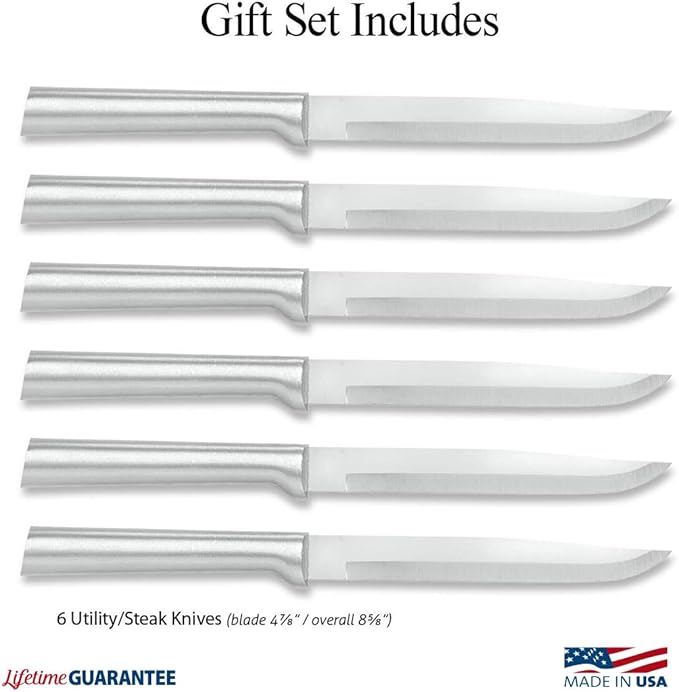 Rada Cutlery 6-Piece Utility/Steak Knife Gift Set (S06), Stainless Steel Hollow Ground Blades, Made in USA, Black Handles