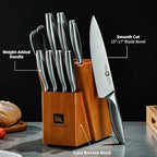 Klaus Meyer 13-Piece Kitchen Knife Set With Block, High Carbon Stainless Steel and Non-Slip Handles. Rust Proof And Dishwasher Safe Cutlery