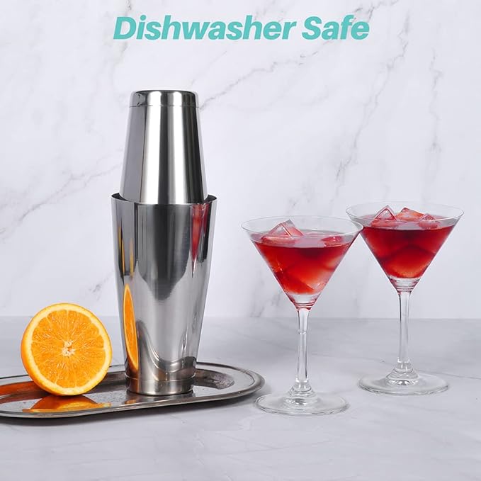 Cocktail Shaker Tins Set Stainless Steel, Pro Bar Style Boston Shakers Bartending, Two Piece Martini Shaker Cup Drink Mixer for Bartender – Silver Bar Tools Weighted Metal Shaking Tin