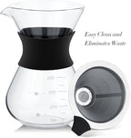 Zopsc 400ml Manual Hand Drip Glass Coffee Maker Pot with Stainless Steel Filter, Marks, Fine Mesh, Suitable for Kitchen, Dining Table, Easy to