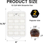 Vinino Silicone Brownie Pan With Dividers, 2 Pack Mini Loaf Pan for Baking Individual, Nonstick 12 Cups Square Muffin Cupcake Pans with Metal Reinforced Frame-Cream
