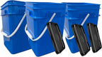 House Naturals 4 Gallon Square Food Grade Bucket Pail with Plastic Handles and Lid (Pack of 3) Made in USA containers (Blue)