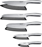 hecef Silver Kitchen knife set of 5, Satin Finish Blade with Hollow Handle, includes 8" Chef, 8" Bread, 8" Santoku, 5" Utility and 3.5" paring knife