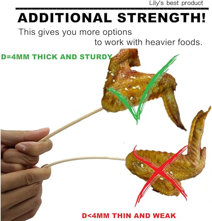 10" Natural Bamboo Skewers for BBQ，Appetiser，Fruit，Cocktail，Kabob，Chocolate Fountain，Grilling，Barbecue，Kitchen，Crafting and Party. Φ=4mm, More Size Choices 6"/8"/12"/14"/16"/17.5"/30"/36"(500 PCS)