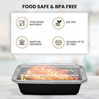 Klex 24 Oz, 150 Sets Meal Prep Containers with Airtight Lids, BPA Free, Reusable Plastic Food Container, 24 oz, Rectangular, Black/Clear, 150 Sets