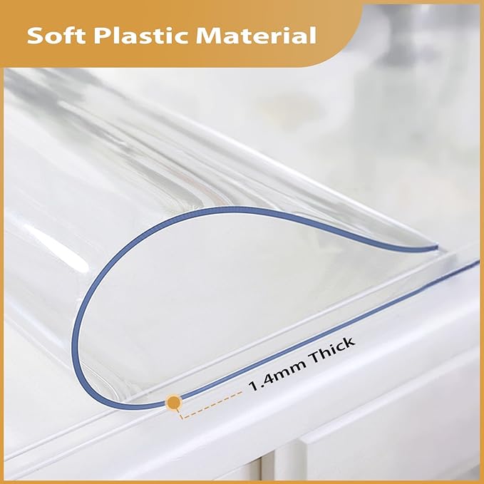 Clear Table Protector 24 x 36 Inch, 1.4mm Thick Waterproof PVC Plastic Table Cover, Durable Table Pad for Dining Room, Kitchen, Writing Desk, and Coffee Tables