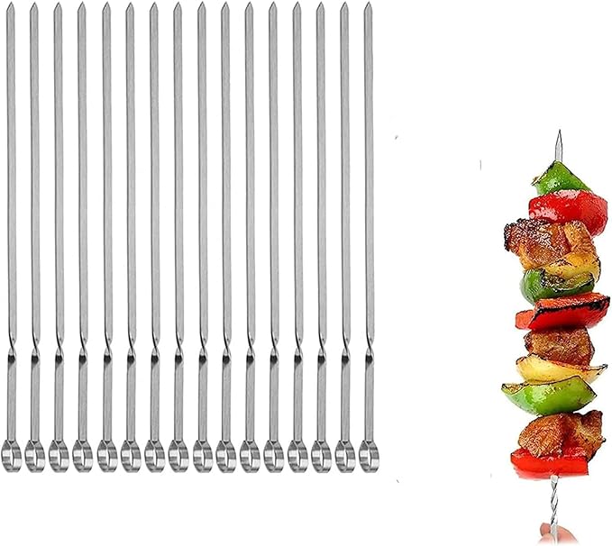 Metal Skewer for Grilling,Kabob Skewer,Flat BBQ Barbecue Skewer,Grilling Skewers Set,Reusable BBQ (12" skewer(16 pack))