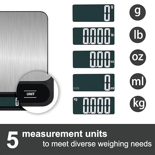 Food Scale,Digital Kitchen Scale,Weight in Grams and Ounces for Baking, Cooking, and Meal Prep,6 Units with Tare Function,LCD Display,11lb,Scale for Food