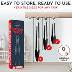 Kitchen Tongs for Cooking with Silicone Tips, Heat Resistant Tongs for Serving Food, 7-Inch, 9-Inch, 12-Inch Locking Silicone Tong, Set of 3 Salad Tong, Black Kitchen Utensils
