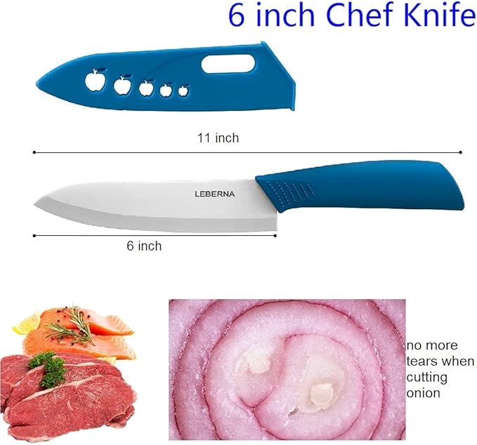 Ceramic Knife Set Knives Set for Kitchen Ceramic Kitchen Knives Colored w Sheath 6" Bread Knife 6" Chef Knife 5" Utility Knife 4" Fruit Knife 3" Paring Knife 1 Peeler Colorful Rust Free Proof