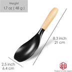 Seki Japan Stylish Kitchen Tool, Flexible Non Stick Heat Resistant Nylon Cooking Spoon, Wooden Handle Basting Spoon for Soup, Salad, Stirring, Mixing