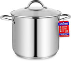 Stainless Steel Stockpot with Tempered Glass Lid 24 Quart, Durable 18/0 Stainless Steel, Impact-Bonded Base for Even Heating, Riveted Handles, Oven & All Stove Compatible, Safe Up To 500°F (260°C)