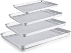 TeamFar Baking Sheet Set of 4, Stainless Steel Baking Pan Tray Cookie Sheet, Non Toxic & Healthy, Rust Free & Easy Clean - Dishwasher Safe