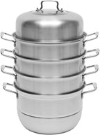 5-Layer Steamer Stackable Steam Cooker, 304 Stainless Steel Steamer with Stackable Pan and Lid, 23.6inch Multi Tier Cookware Pot for Cooking Dumplings, Steamed Buns